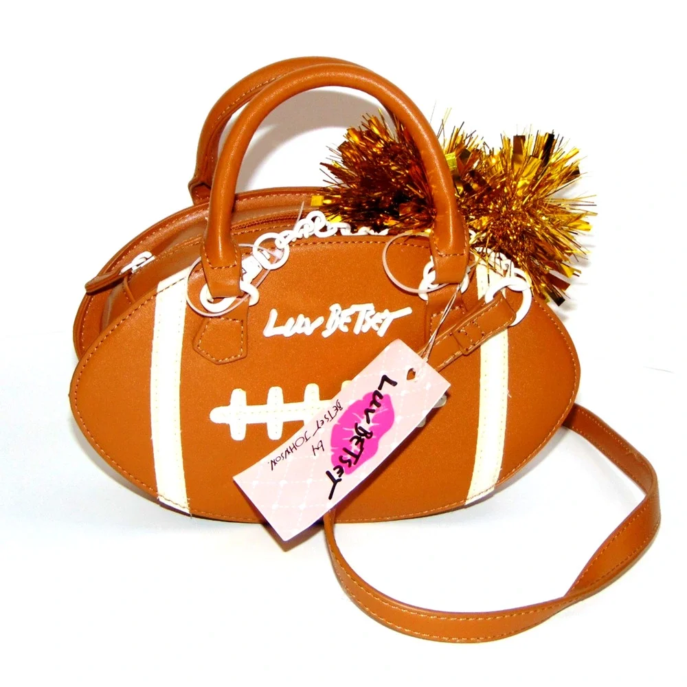 Betsey Johnson Football Bag Brown & White Mini Satchel Luv Betsey Novelty Purse - Picture 7 of 16
